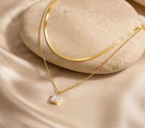Double Layer Crystal Pendant Necklace