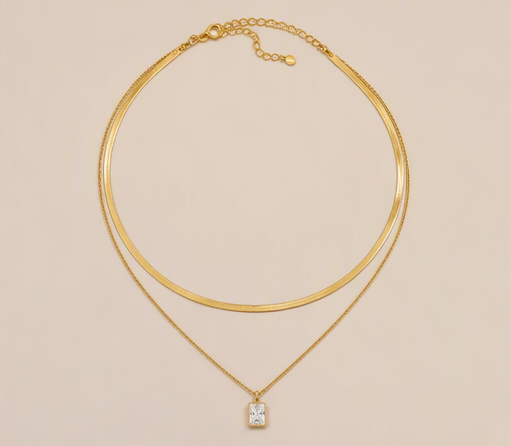 Double Layer Crystal Pendant Necklace