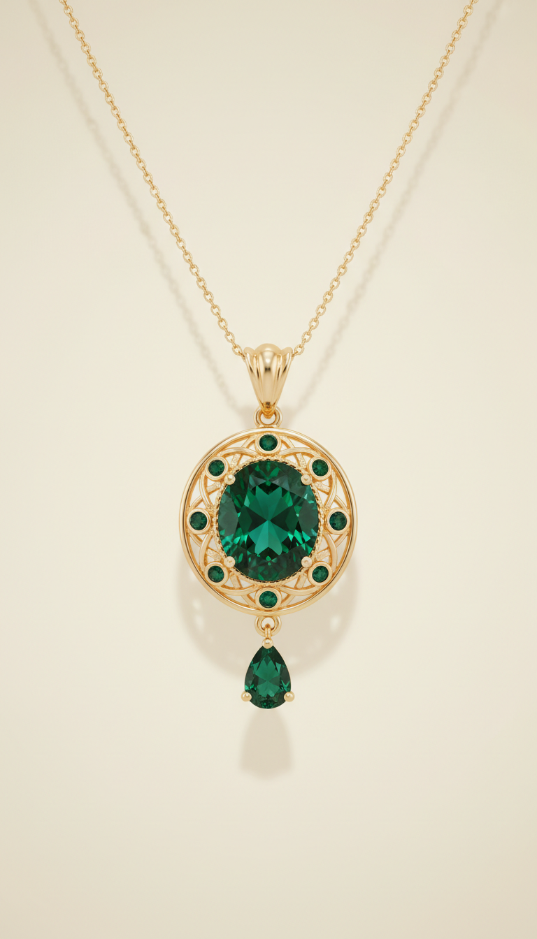 Emerald Gold Pendant Necklace