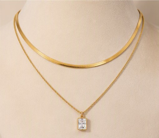 Double Layer Crystal Pendant Necklace