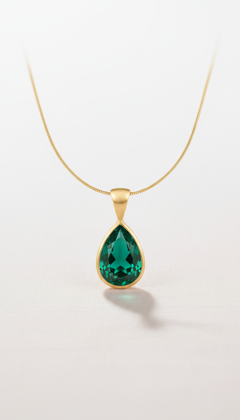 Emerald Pendant Necklace on Fine Chain