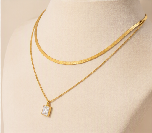 Double Layer Crystal Pendant Necklace